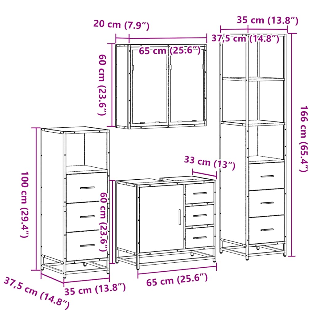 vidaXL 4 Piece Bathroom Furniture Set Sonoma Oak Engineered Wood