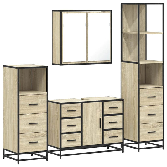 vidaXL 4 Piece Bathroom Furniture Set Sonoma Oak Engineered Wood