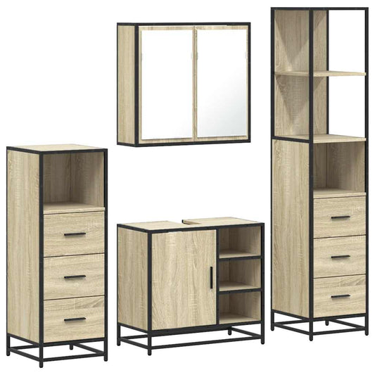 vidaXL 4 Piece Bathroom Furniture Set Sonoma Oak Engineered Wood
