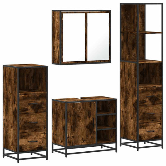 vidaXL 4 Piece Bathroom Furniture Set Smoked Oak Engineered Wood