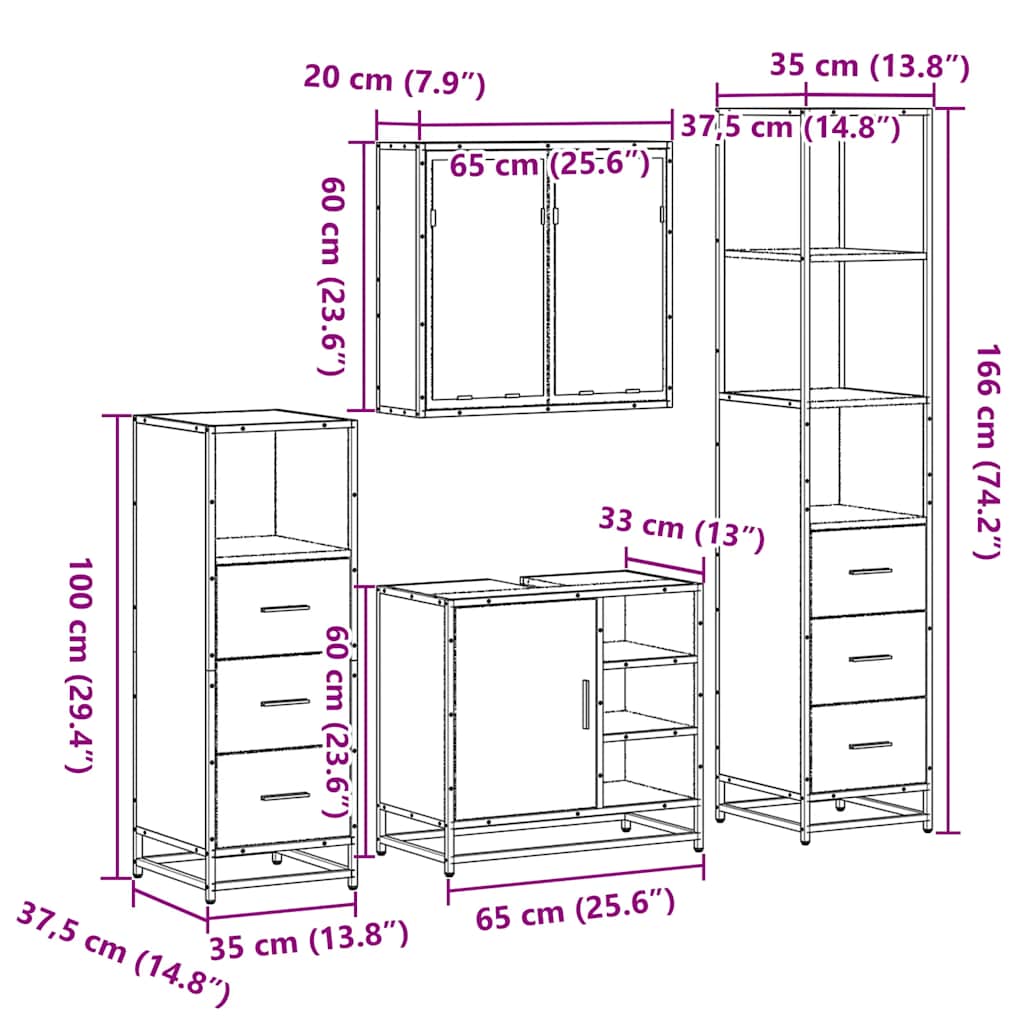 vidaXL 4 Piece Bathroom Furniture Set Smoked Oak Engineered Wood