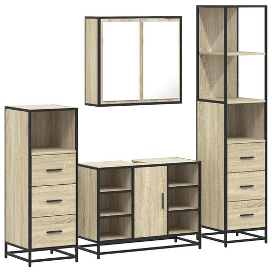 vidaXL 4 Piece Bathroom Furniture Set Sonoma Oak Engineered Wood