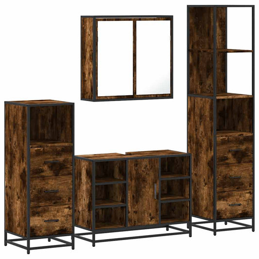 vidaXL 4 Piece Bathroom Furniture Set Smoked Oak Engineered Wood