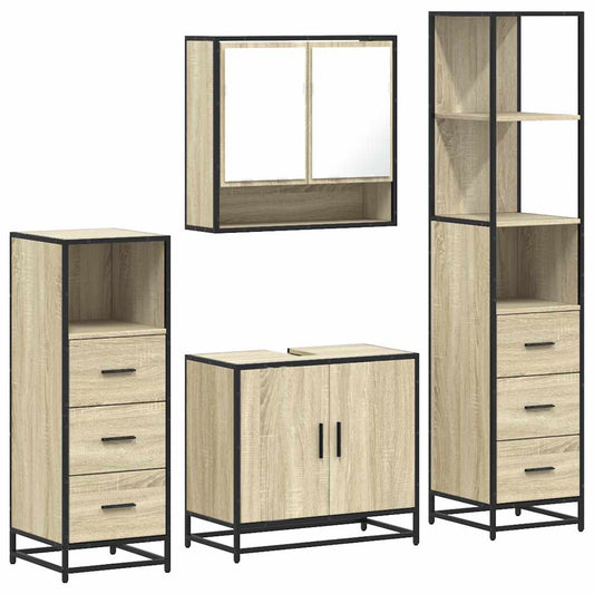 vidaXL 4 Piece Bathroom Furniture Set Sonoma Oak Engineered Wood