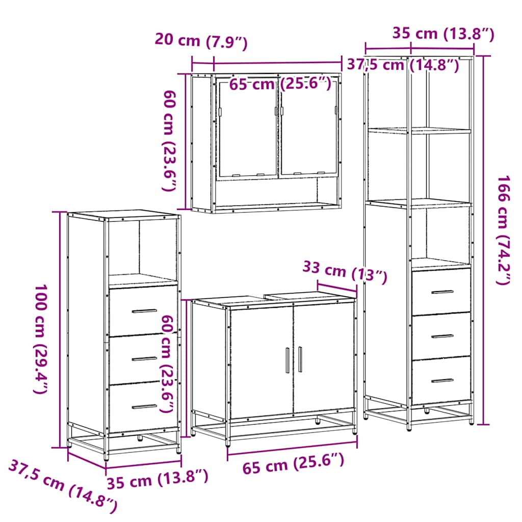 vidaXL 4 Piece Bathroom Furniture Set Sonoma Oak Engineered Wood