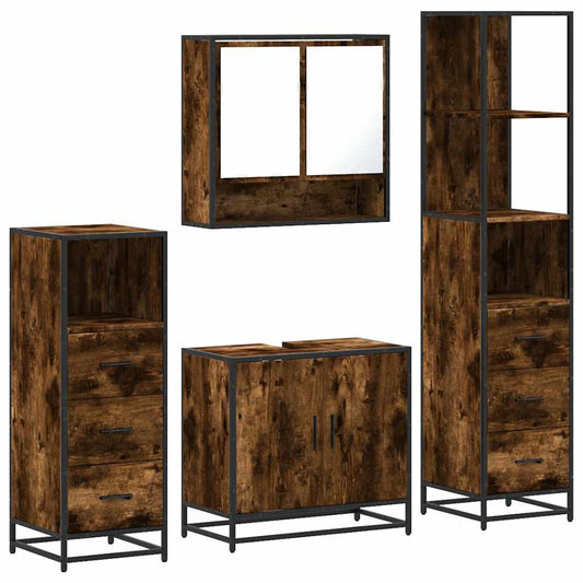 vidaXL 4 Piece Bathroom Furniture Set Smoked Oak Engineered Wood