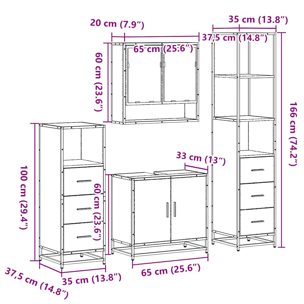 vidaXL 4 Piece Bathroom Furniture Set Smoked Oak Engineered Wood