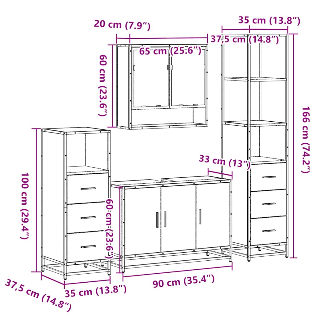 vidaXL 4 Piece Bathroom Furniture Set Sonoma Oak Engineered Wood