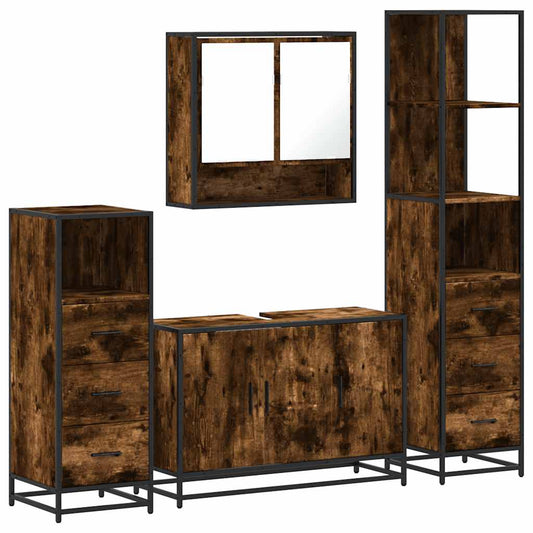 vidaXL 4 Piece Bathroom Furniture Set Smoked Oak Engineered Wood