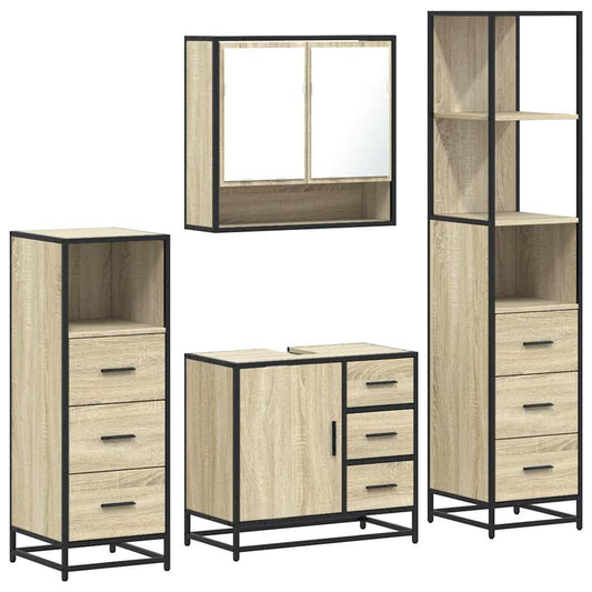 vidaXL 4 Piece Bathroom Furniture Set Sonoma Oak Engineered Wood