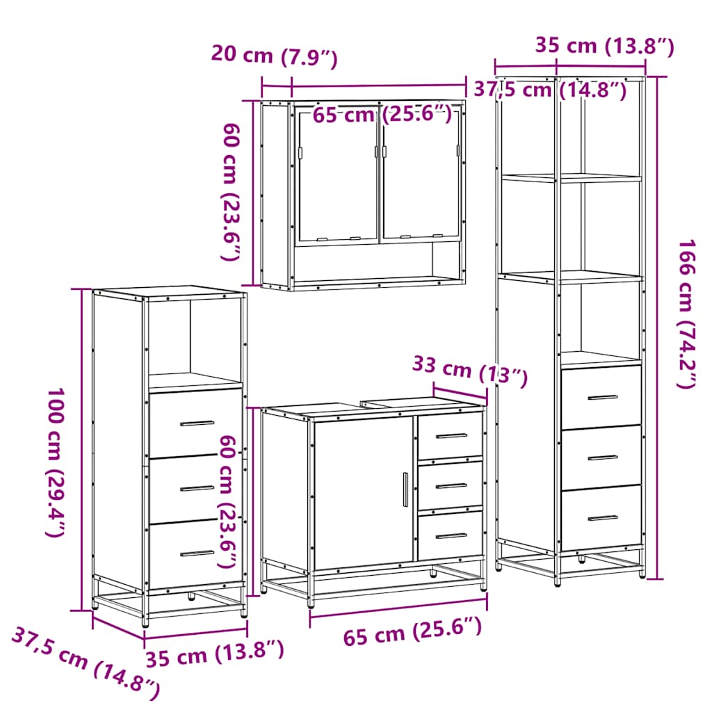 vidaXL 4 Piece Bathroom Furniture Set Sonoma Oak Engineered Wood