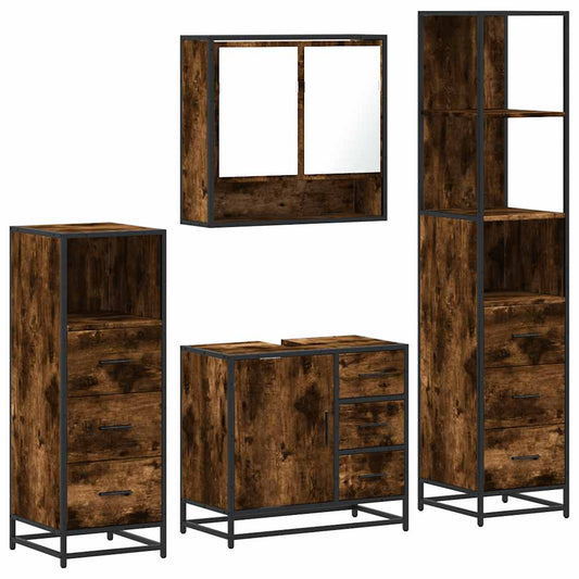 vidaXL 4 Piece Bathroom Furniture Set Smoked Oak Engineered Wood