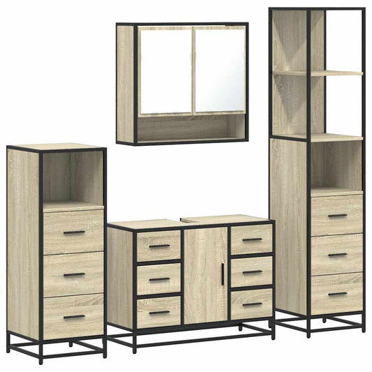vidaXL 4 Piece Bathroom Furniture Set Sonoma Oak Engineered Wood