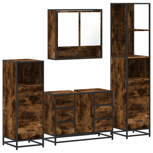 vidaXL 4 Piece Bathroom Furniture Set Smoked Oak Engineered Wood