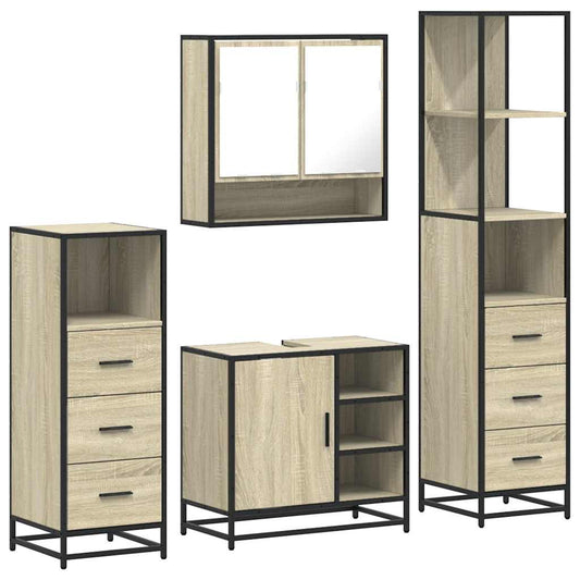 vidaXL 4 Piece Bathroom Furniture Set Sonoma Oak Engineered Wood