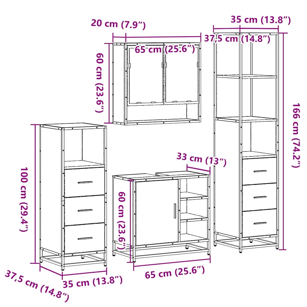 vidaXL 4 Piece Bathroom Furniture Set Sonoma Oak Engineered Wood