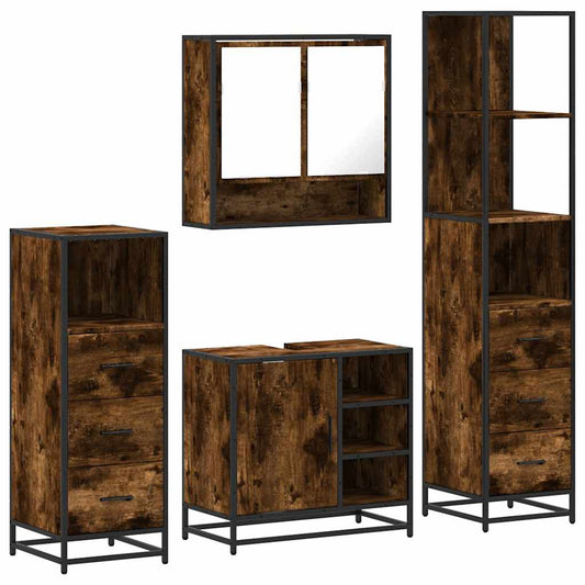 vidaXL 4 Piece Bathroom Furniture Set Smoked Oak Engineered Wood