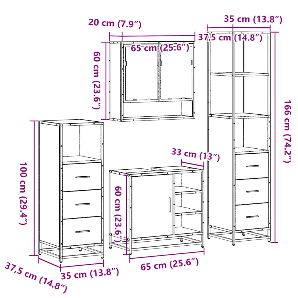 vidaXL 4 Piece Bathroom Furniture Set Smoked Oak Engineered Wood