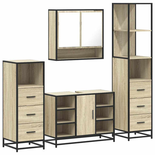 vidaXL 4 Piece Bathroom Furniture Set Sonoma Oak Engineered Wood