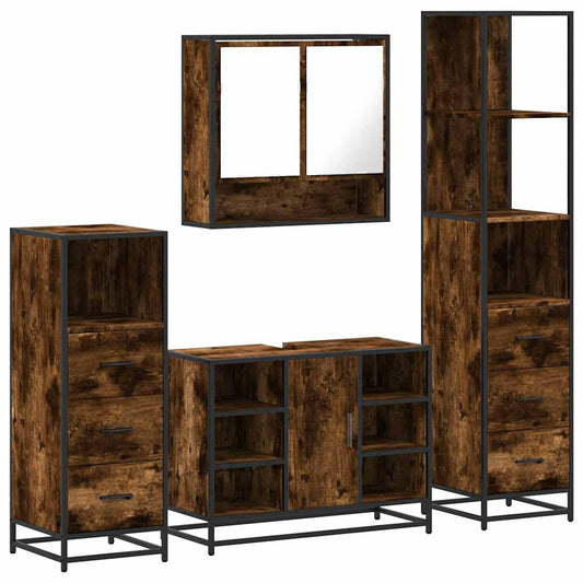vidaXL 4 Piece Bathroom Furniture Set Smoked Oak Engineered Wood