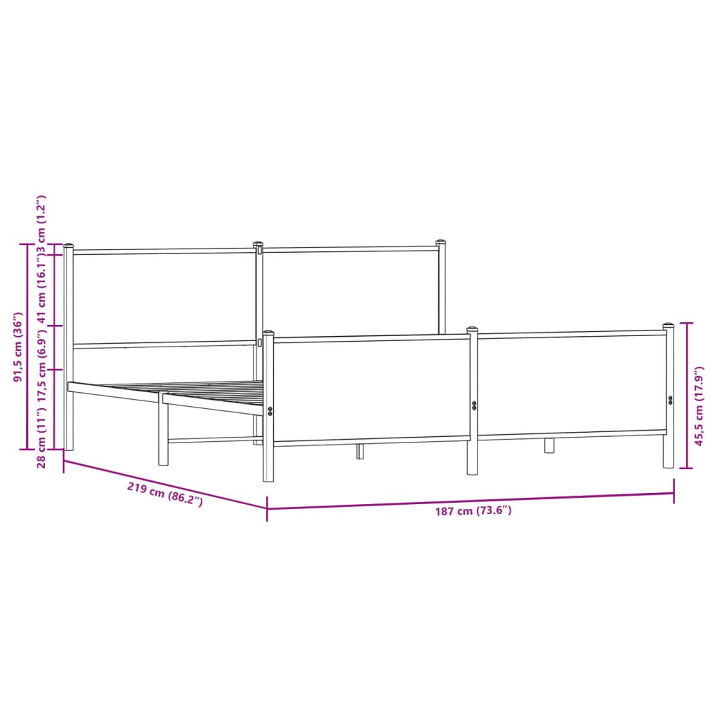 vidaXL Metal Bed Frame without Mattress Smoked Oak 183x213 cm