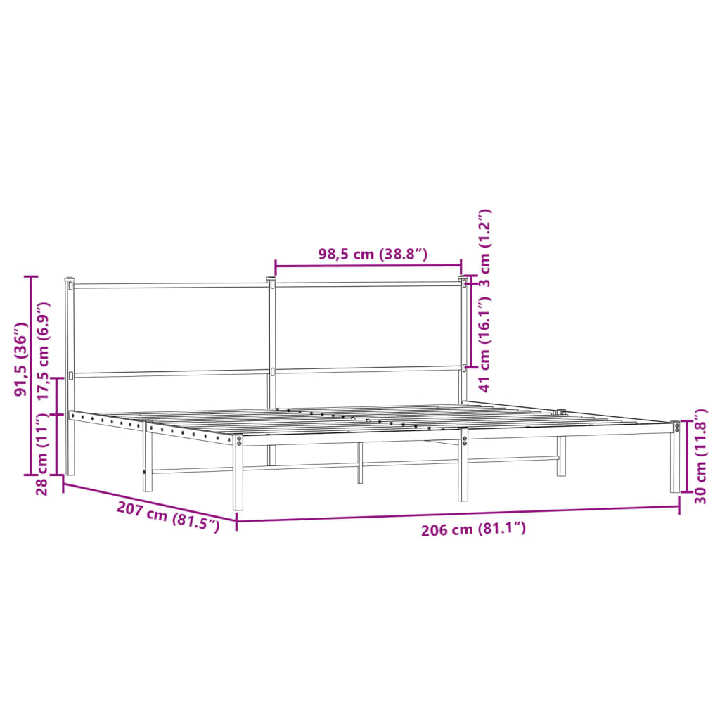 vidaXL Metal Bed Frame without Mattress Sonoma Oak 200x200 cm