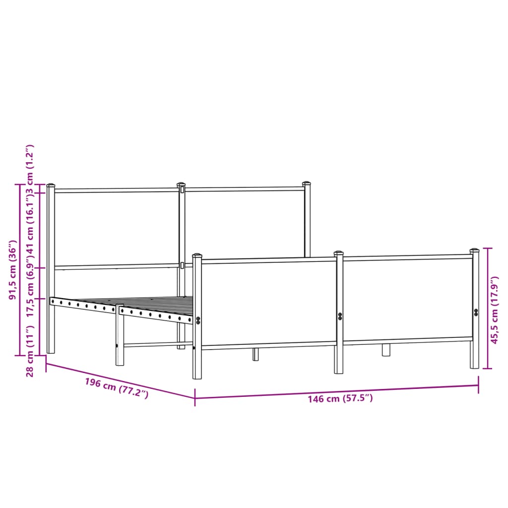vidaXL Metal Bed Frame without Mattress Sonoma Oak 140x190 cm