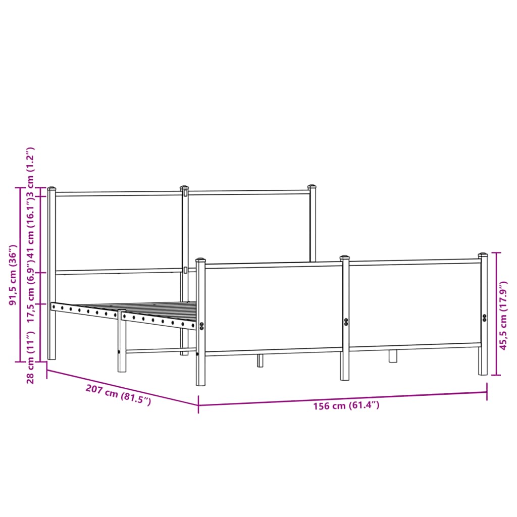 vidaXL Metal Bed Frame without Mattress Sonoma Oak 150x200 cm King Size