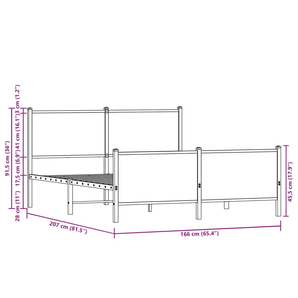 vidaXL Metal Bed Frame without Mattress Sonoma Oak 160x200 cm