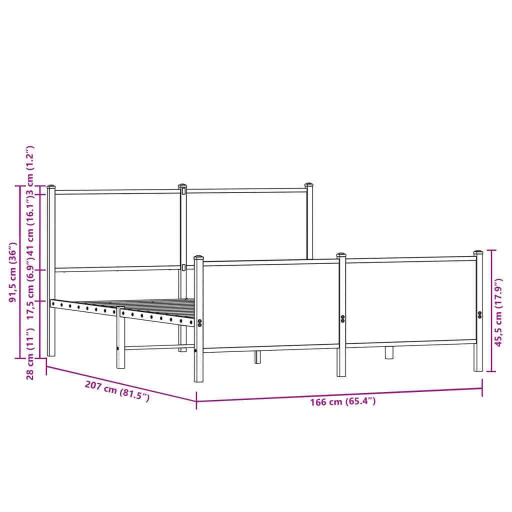 vidaXL Metal Bed Frame without Mattress Brown Oak 160x200 cm