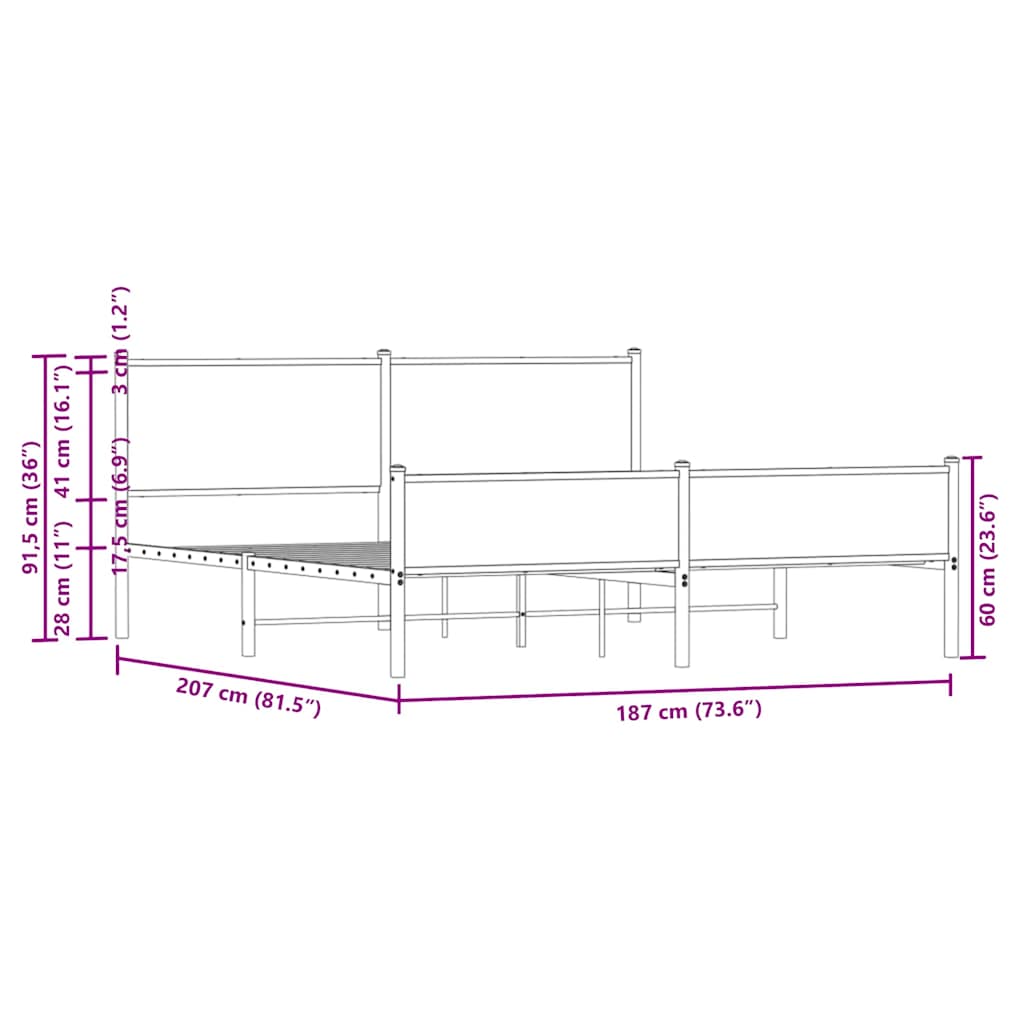 vidaXL Metal Bed Frame without Mattress Smoked Oak 180x200 cm