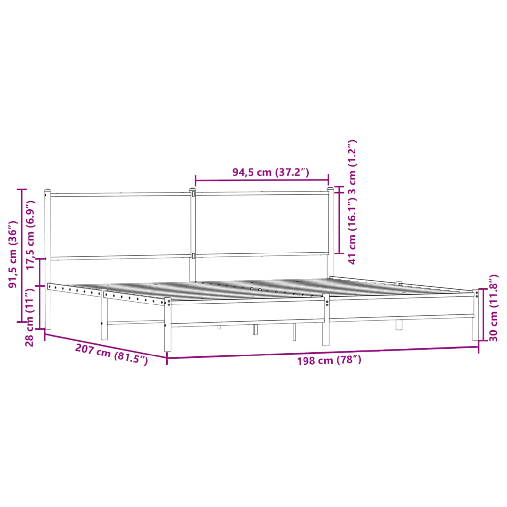 vidaXL Metal Bed Frame without Mattress Sonoma Oak 193x203 cm