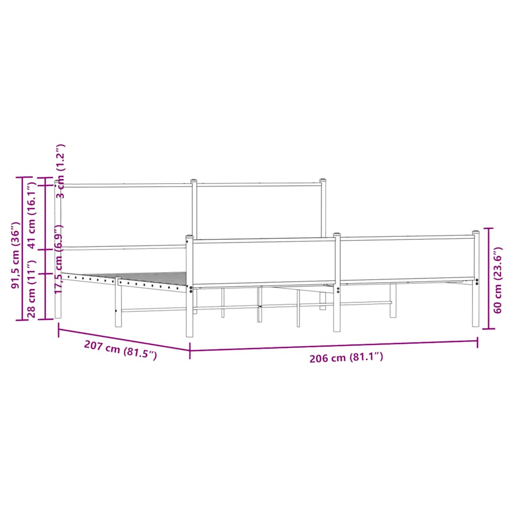 vidaXL Metal Bed Frame without Mattress Sonoma Oak 200x200 cm