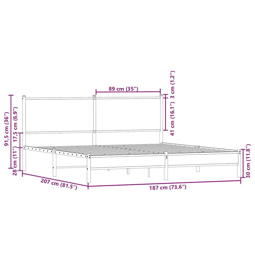 vidaXL Metal Bed Frame without Mattress Brown Oak 180x200 cm