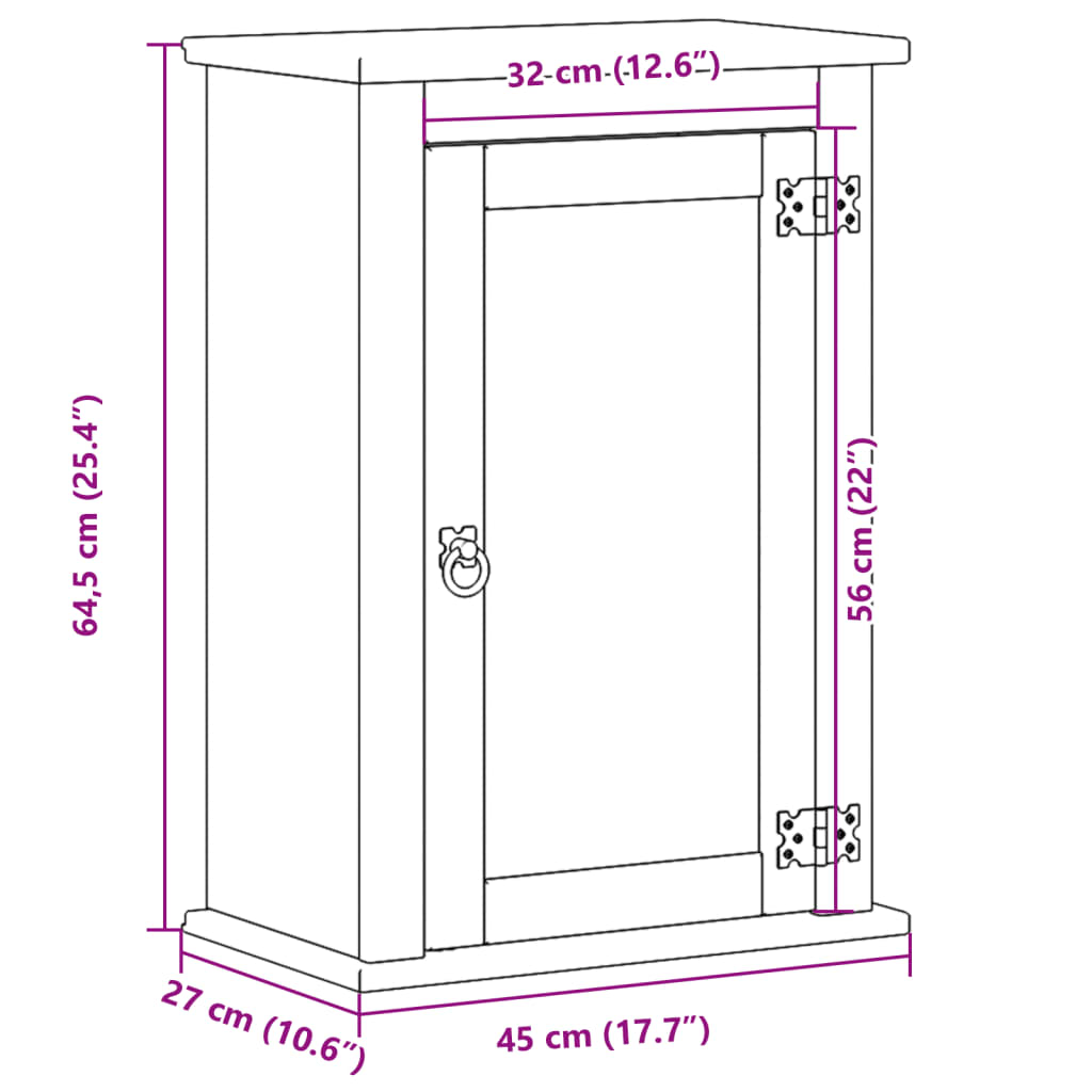 vidaXL Bathroom Wall Cabinet "Corona" 45x27x64,5 cm Solid Wood Pine