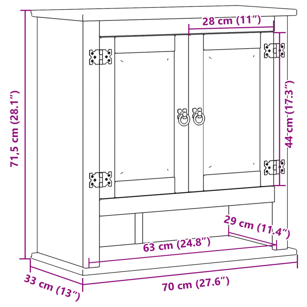 vidaXL Bathroom Wall Cabinet Corona 70x33x71.5 cm Solid Wood Pine