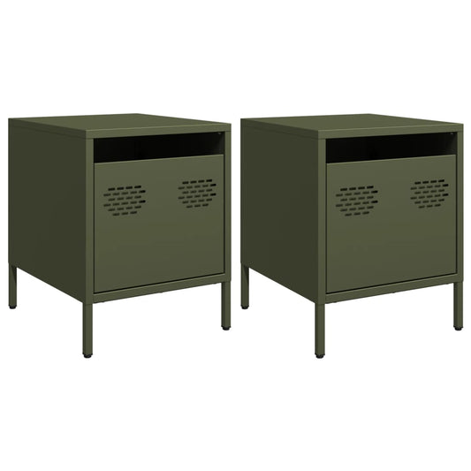 vidaXL Bedside Cabinets 2 pcs Olive Green 35x39x43,5 cm Steel