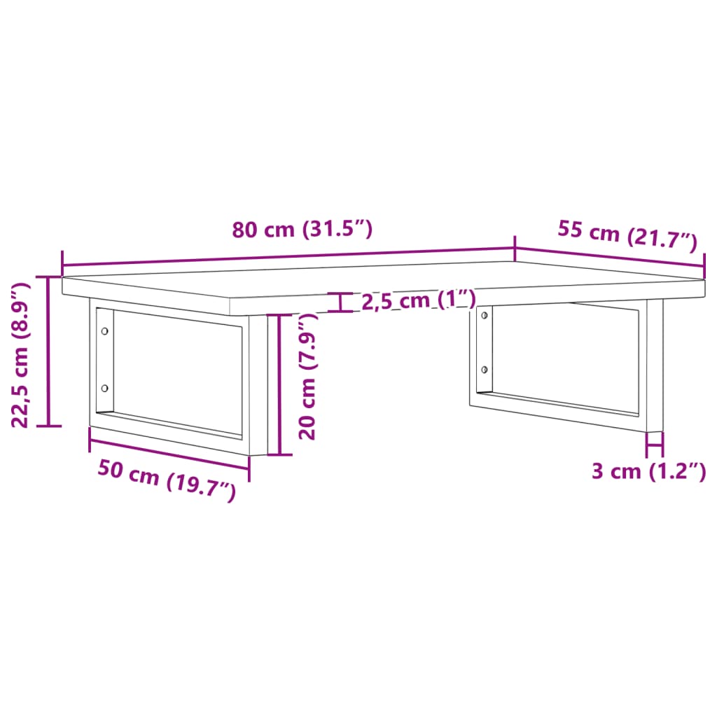 vidaXL Basin Shelf Wall Mounted Steel and Solid Wood Beech