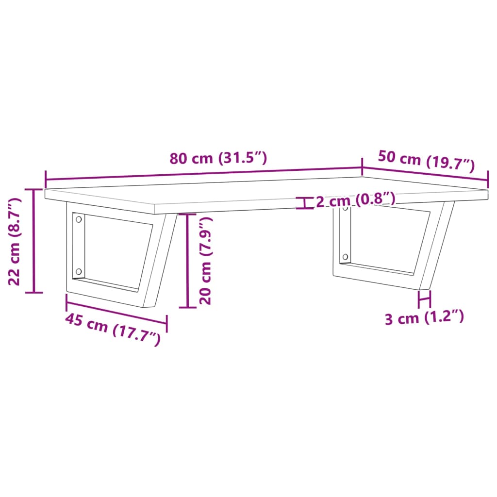 vidaXL Basin Shelf Wall Mounted Steel and Solid Wood Acacia