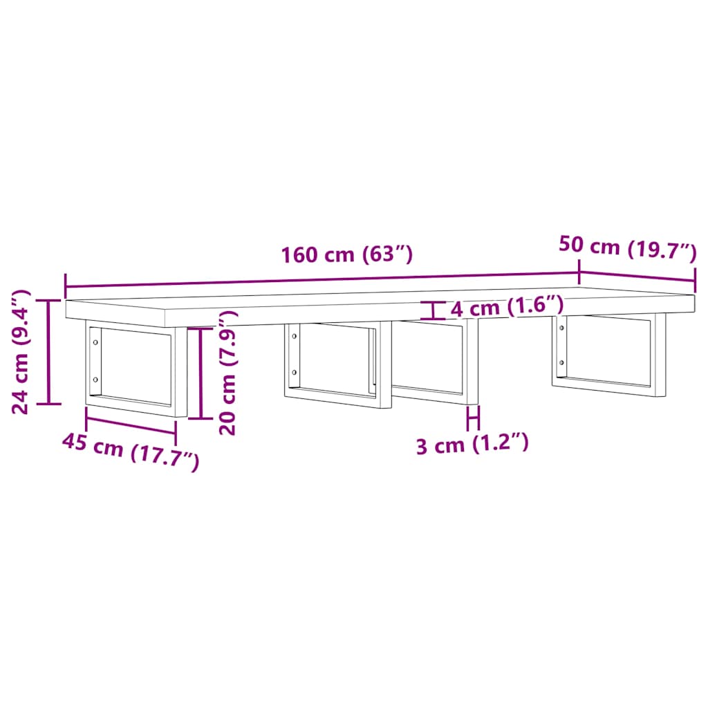 vidaXL Basin Shelf Wall Mounted Steel and Solid Wood Acacia
