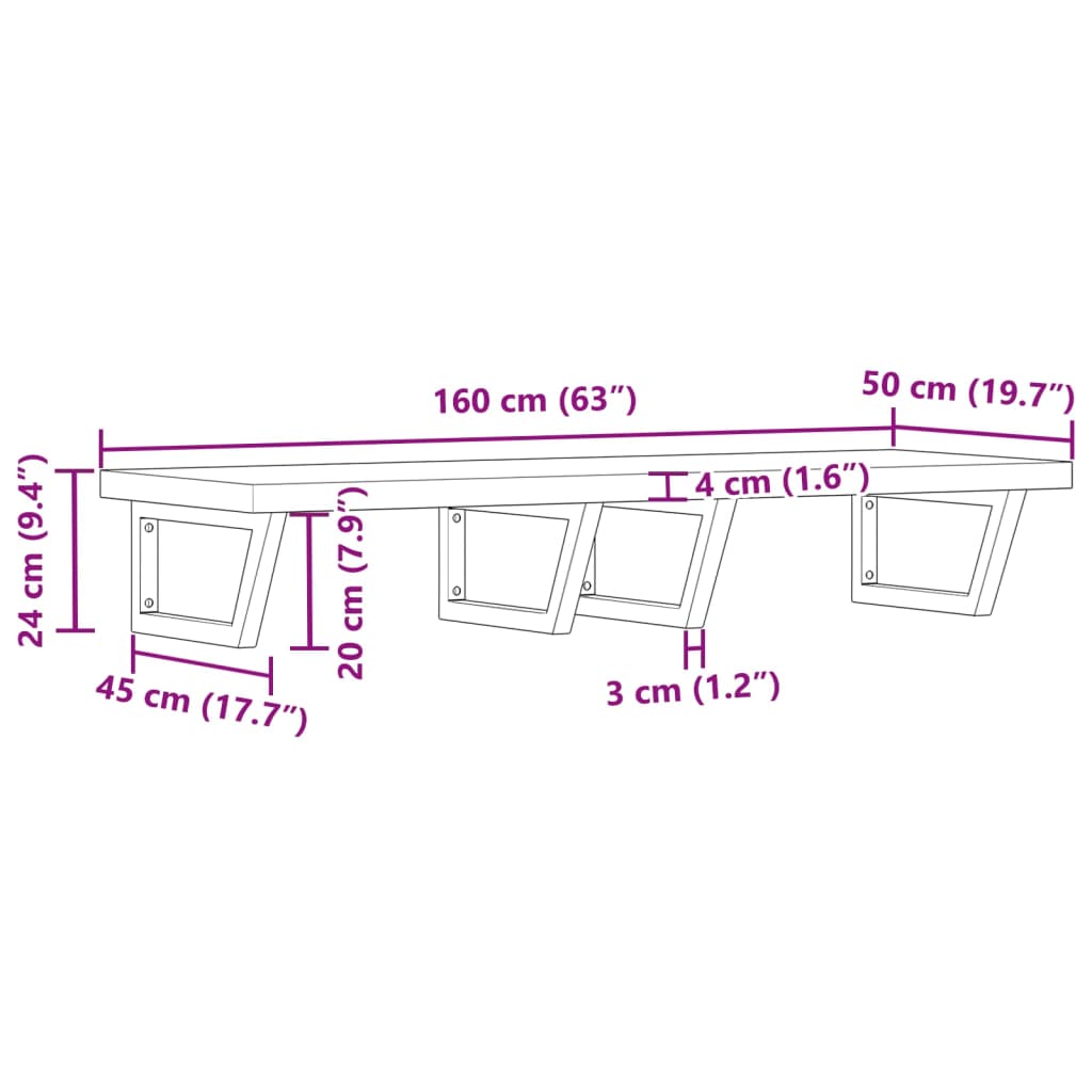 vidaXL Basin Shelf Wall Mounted Steel and Solid Wood Acacia