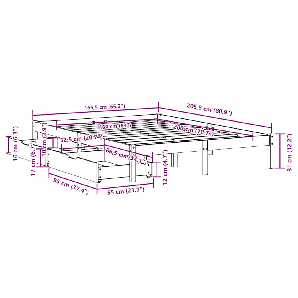 vidaXL Bed Frame without Mattress White 160x200 cm Solid Wood Pine