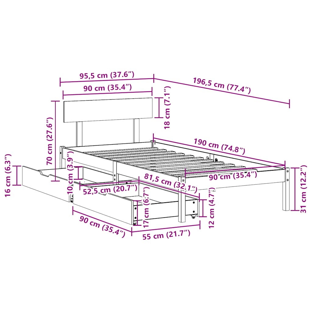 vidaXL Bed Frame without Mattress White 90x190 cm Single Solid Wood Pine