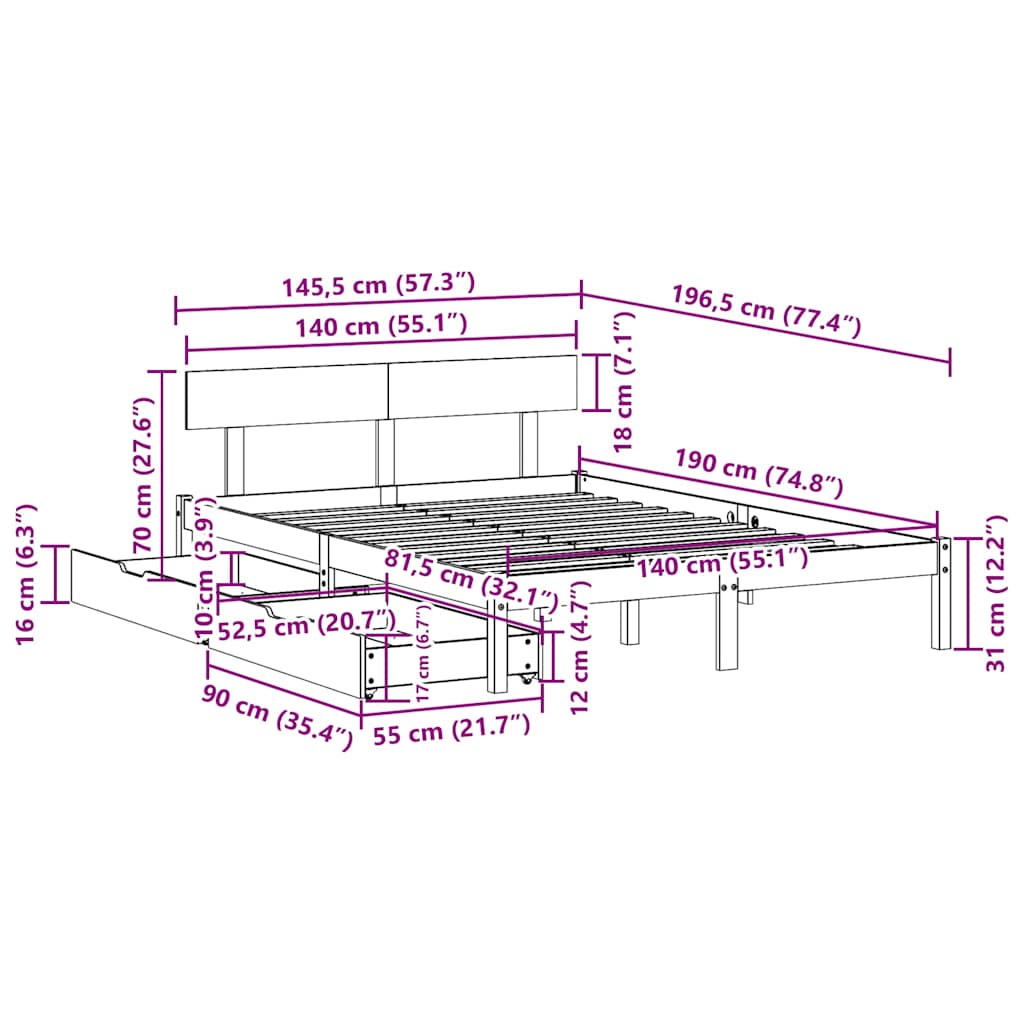 vidaXL Bed Frame without Mattress White 140x190 cm Solid Wood Pine