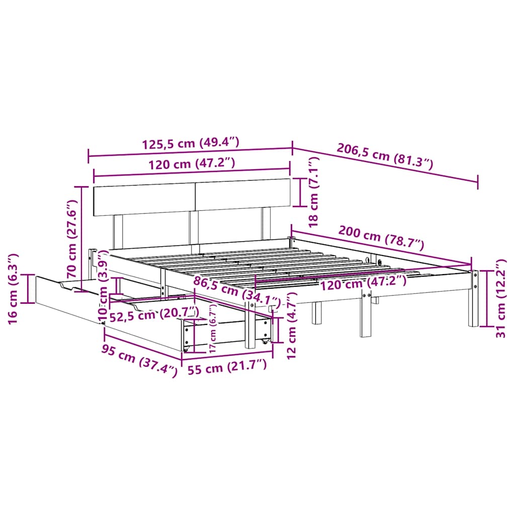 vidaXL Bed Frame without Mattress White 120x200 cm Solid Wood Pine