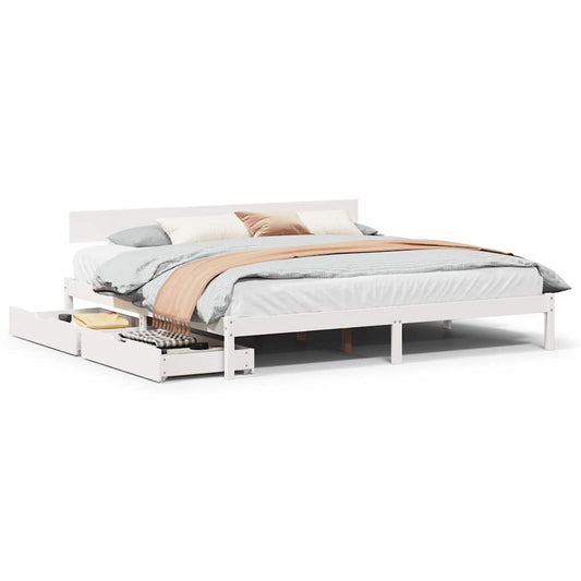 vidaXL Bed Frame without Mattress White 180x200 cm Super King Solid Wood Pine
