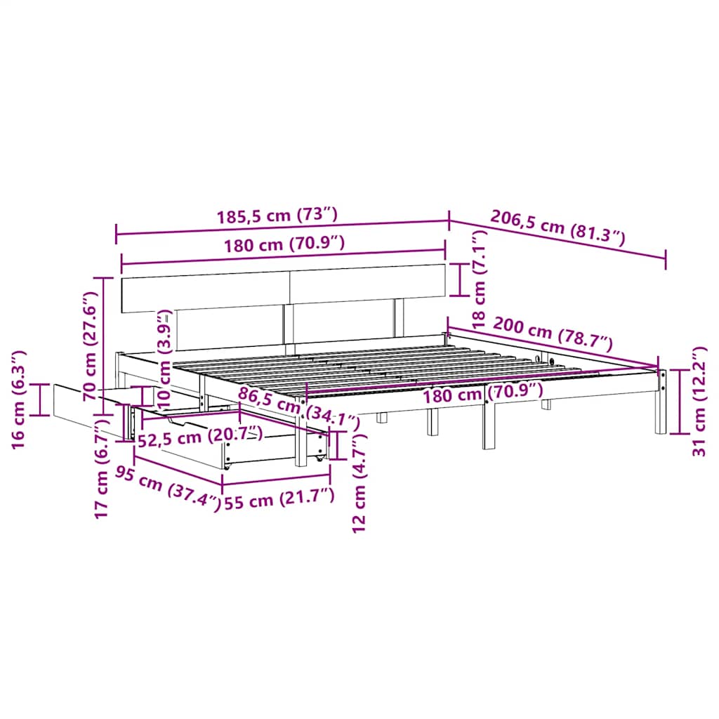 vidaXL Bed Frame without Mattress White 180x200 cm Solid Wood Pine