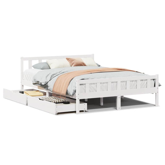 vidaXL Bed Frame without Mattress White 150x200 cm King Size Solid Wood Pine