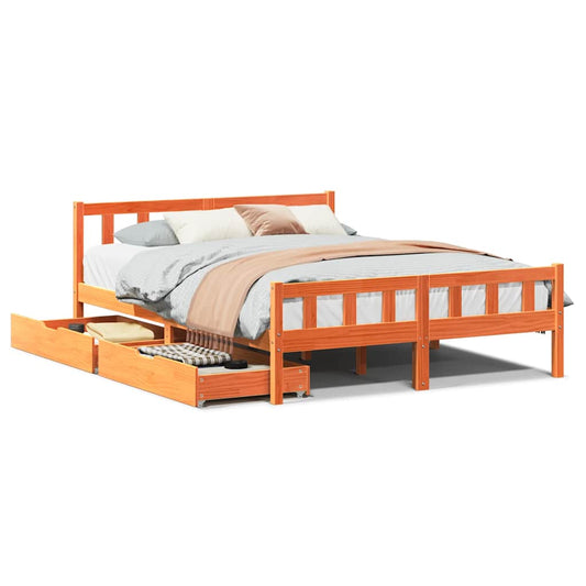 vidaXL Bed Frame without Mattress Wax Brown 150x200 cm King Size Solid Wood Pine