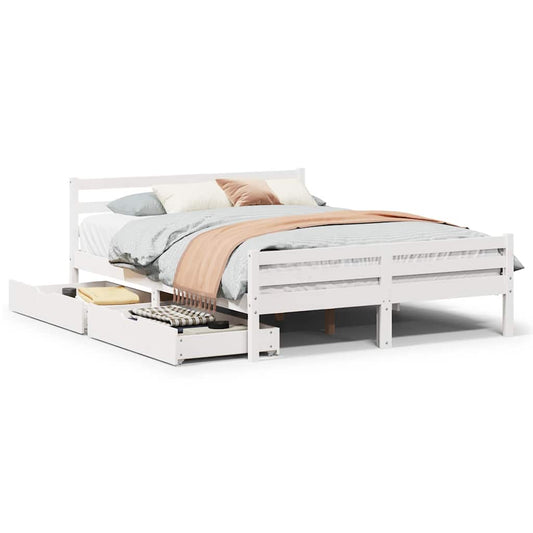 vidaXL Bed Frame without Mattress White 135x190 cm Double Solid Wood Pine